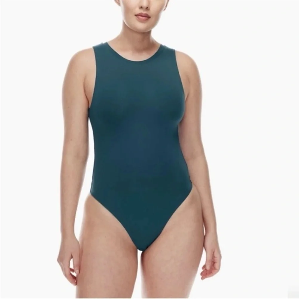 Aritzia Babaton Contour 90s Stretch Tank Bodysuit Teal Sleeveless Medium - Picture 1 of 8